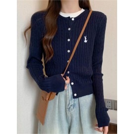 Women'S Elegant Navy Cardigan - Soft Sweater with Button Front, Long Sleeve Winter Coat for Fall/Winter, Office, Party