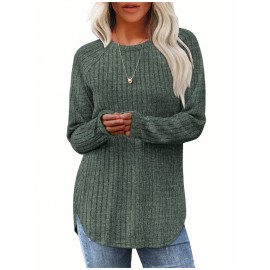 Women's Oversized Cable Sweater - All-Season Loose Fit Crew Neck Button-Front Pullover with High-Low Curved Hem, Solid Color Casual Sweaters (Machine Washable, 95% /5% Spandex) for Fall/Winter/Summer Layering