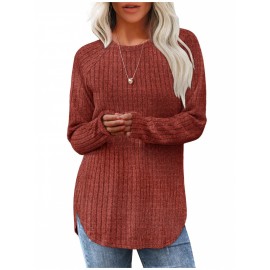Women's Oversized Cable Sweater - All-Season Loose Fit Crew Neck Button-Front Pullover with High-Low Curved Hem, Solid Color Casual Sweaters (Machine Washable, 95% /5% Spandex) for Fall/Winter/Summer Layering