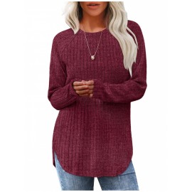 Women's Oversized Cable Sweater - All-Season Loose Fit Crew Neck Button-Front Pullover with High-Low Curved Hem, Solid Color Casual Sweaters (Machine Washable, 95% /5% Spandex) for Fall/Winter/Summer Layering