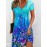 [Overseas Printing]Plus Size Women'S Vibrant Print Dress- Casual Short Sleeve, Stretch Polyester Blend, Washable- Spring/Summer Essential
