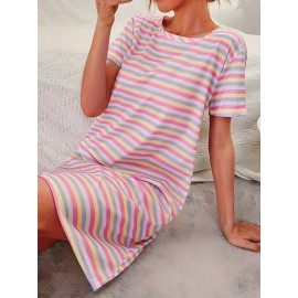 Casual Striped T-Shirt for Women - Made from a Breathable And Durable Polyester Blend, Featuring a Crew Neck, Opaque Design, Suitable for All Seasons, Comfortable Nightwear with a Relaxed Fit And Stretchy Fabric, Plus Size Women Dress, Women Plus Size Dress, Summer Dress Women, Plus Size Women Summer Dress, Curvy Plus Dress, Dress For Women Plus Size, Plus Size Dress For Women, Summer Dress For Women, Dress For Women Summer, Plus Size Summer Dress, Women Plus Sized Dress, Plus Size