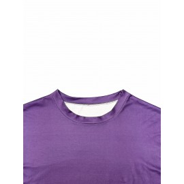 Women'S Plus Size Casual Long Sleeve Pullover Dress - Solid Purple Midi Length A-Line Silhouette with Crew Neck, Slight Stretch Fabric, Cozy Fall/Winter Dress with Pocket Detail & Smooth Texture for Everyday & Semi-Formal Wear - Easy-Care Versatile