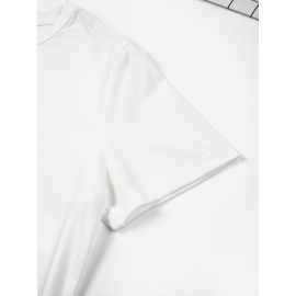 Fashion Letter Anime Print Women's Round Neck T-Shirt, Simple Design, Comfortable and Breathable, Versatile Essential, Suitable for Daily Casual Wear, Showcasing Natural and Elegant Style, Local Shipping