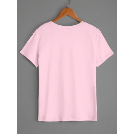 Fashion Letter Anime Print Women's Round Neck Pure T-Shirt, Simple Design Comfortable Breathability for Casual Wear Versatile Natural Style Summer Party Essential Local Shipping, Japanese Style Clothes Women