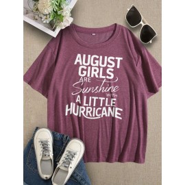 [August Sunshine T-Shirt] Women's August Sunshine & Hurricane Quote T-Shirt - Dark Grey with White Text - Breathable Everyday Summer Tee - Birthday Outfit Idea - Machine Washable Casual Streetwear Top, Graphic Text Shirt, Comfortable Fabric