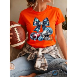 Local delivery - One piece Women's printed T-shirt -100% casual round neck short sleeved top with rugby elements, breathable and comfortable, suitable for match days, parties and daily wear, machine washable, all season casual clothing - perfect for