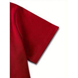 Women's Red Christmas T-Shirt with 'Merry' Text, Plaid & Checkered Tree, Snowflake & Candy Cane Patterns - Soft Stretch Fabric Casual Round Neck Top for July Christmas Parties, Holiday Outfits (/Red/Golden) - Year-Round Wearable