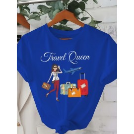 Fashion Creative Pattern Printed Women'S T-Shirt, Suitable for Spring And Summer Casual Women Short-Sleeved T-Shirt, Comfortable Fashion Elegant Women'S Round Neck Loose Women'S Blouse 100%