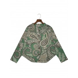 Plus Size - Elegant 2D Printed Geometric Pattern Cardigan - Cozy Fall/Winter Sweater with Button Details, Stretchy Fabric, Long Sleeve, Round Neck, Autumn Winter Apparel | Stylish Cardigan | Constructi