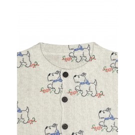 [Constructi] Plus Size Women's Elegant Dog Print Cardigan | Cozy Fall/Winter Sweater, Soft & Pug Pattern, Button Front, Long Sleeve, Round Neck, All-Over Dog Design, Casual Wear | Playful Dog Design
