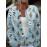 Plus Size, Women's Plus Size Print Cardigan Jacket - Oversized Collar Long Sleeve Coat with Face & Paw Button Patterns, Spring/Fall Casual Outerwear (Turquoise) - Hand Washable Sweater for Large Women, -Themed Events & Everyday