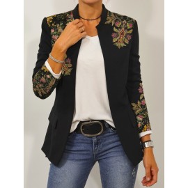 Plus Size - Plus-Size Women'S Paisley Print Jacket - Winter Warmth Button-Free Coat with Round Neck, Multicolor (Green/Red) | Boho-Chic Casual & Semi-Formal Outerwear | Cozy Fall/Winter Jacket for Women | Versatile Layering Piece for Jeans & Dresses