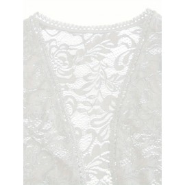 Plus Size, European and American Fashion Women's Spring-Summer New Arrival Chiffon Butterfly Sleeve Contrast Lace Bolero Shoulder Top Oversized Cardigan