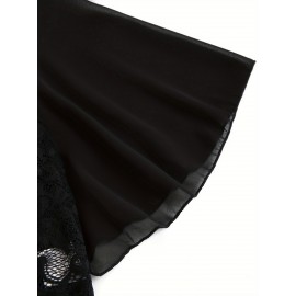 Plus Size, European and American Fashion Women's Spring-Summer New Arrival Chiffon Butterfly Sleeve Contrast Lace Bolero Shoulder Top Oversized Cardigan