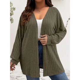 [Elegant Long Sleeve Cardigan] Plus Size - Women's Plus Size Elegant Long Sleeve Cardigan - Cozy Ribbed Open Front Sweater with Button Details, Solid Color, Medium Stretch, Perfect for Fall/Winter Casual Wear, Casual Wear Cardigan | Elegant Long Sleeve | Construction, Sweater Cardigan, Plus Size Women Clothes, Plus Size, Plus Size Women Top, Cardigan For Curvy/large Size Women, Sweater For Curvy Women, Elegant Cardigan For Women, Cardigan For Women On