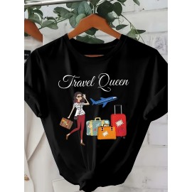 Fashion Creative Pattern Printed Women'S T-Shirt, Suitable for Spring And Summer Casual Women Short-Sleeved T-Shirt, Comfortable Fashion Elegant Women'S Round Neck Loose Women'S Blouse 100%