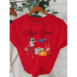 Fashion Creative Pattern Printed Women'S T-Shirt, Suitable for Spring And Summer Casual Women Short-Sleeved T-Shirt, Comfortable Fashion Elegant Women'S Round Neck Loose Women'S Blouse 100%