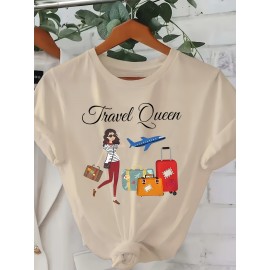 Fashion Creative Pattern Printed Women'S T-Shirt, Suitable for Spring And Summer Casual Women Short-Sleeved T-Shirt, Comfortable Fashion Elegant Women'S Round Neck Loose Women'S Blouse 100%